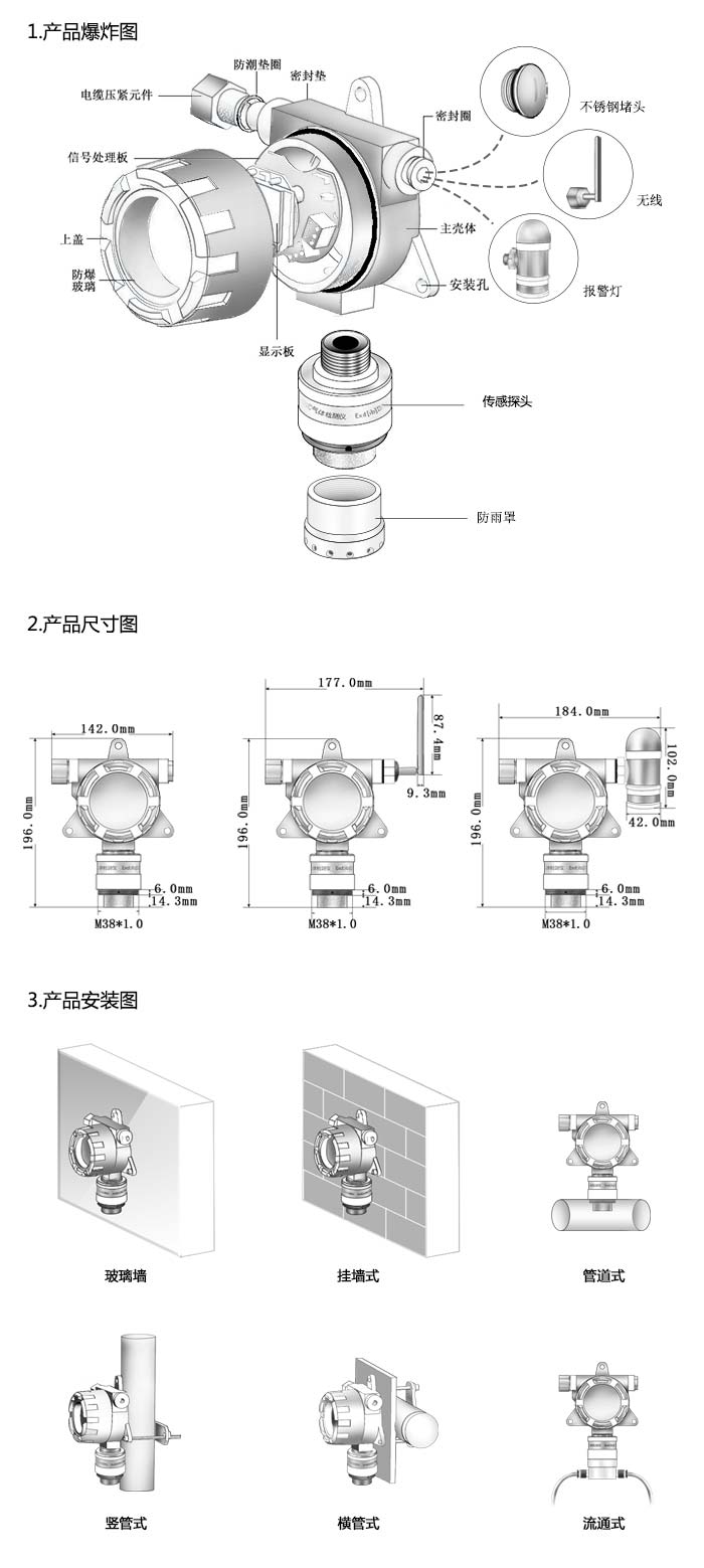 大眾固定在線式甲烷氣體檢測(cè)儀流通型網(wǎng)絡(luò)版尺寸與安裝圖